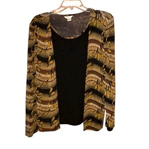 Christopher & Banks Vtg USA Metallic Layered Look Cardigan Medium Gold Black‎